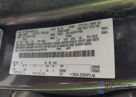 2017 Ford Escape Titanium из США, поврежденный, VIN 1FMCU9J94HUA47678